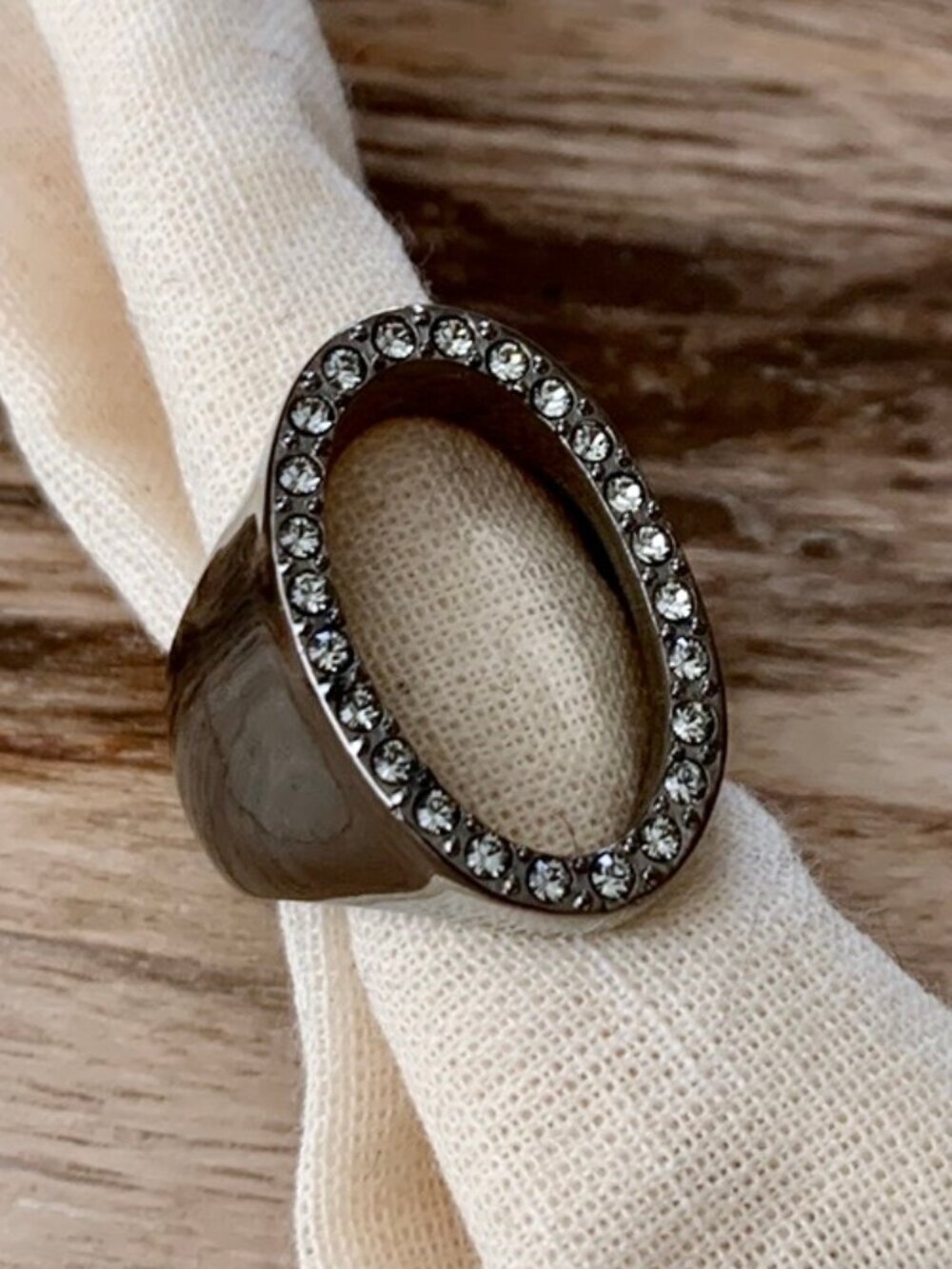 Dyrberg/Kern Amarine Swarovski crystal gunmetal open ring